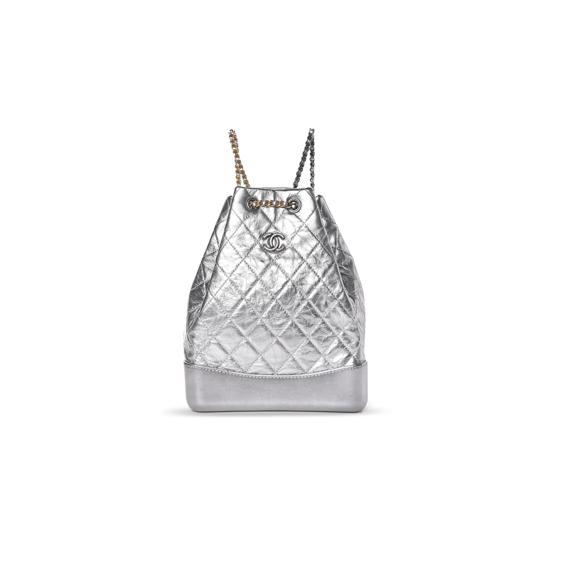 Ch*el master metallic crumpled calfskin quilted gabrielle backpack silver 315752 (27*24*11cm)